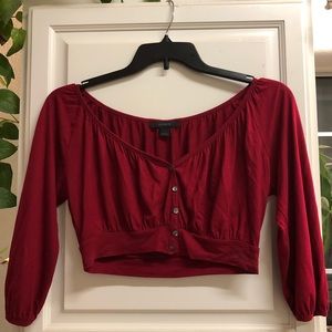 Cropped Red Express 3/4 Sleeve Relaxed Fit Top